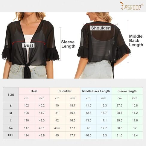 سترة JASGOOD نسائية من الشيفون نصف كم وربطة أمامية قصيرة وشفافة بوليرو مفتوحة من الأمام in Kuwait