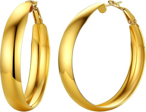 FindChic Wide Hoop Earrings for Women Stainless Steel Large Chunky Round Earrings 1.57'' 2.36'' Diameter Nickle Free Non-allergenic Statement Jewelry for Girls, with Gift Box in Saudi Arabia