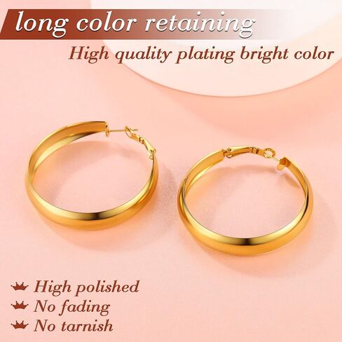 FindChic Wide Hoop Earrings for Women Stainless Steel Large Chunky Round Earrings 1.57'' 2.36'' Diameter Nickle Free Non-allergenic Statement Jewelry for Girls, with Gift Box in Saudi Arabia