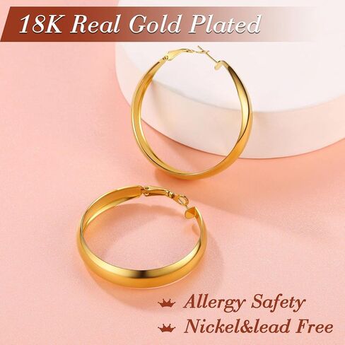 FindChic Wide Hoop Earrings for Women Stainless Steel Large Chunky Round Earrings 1.57'' 2.36'' Diameter Nickle Free Non-allergenic Statement Jewelry for Girls, with Gift Box in Saudi Arabia