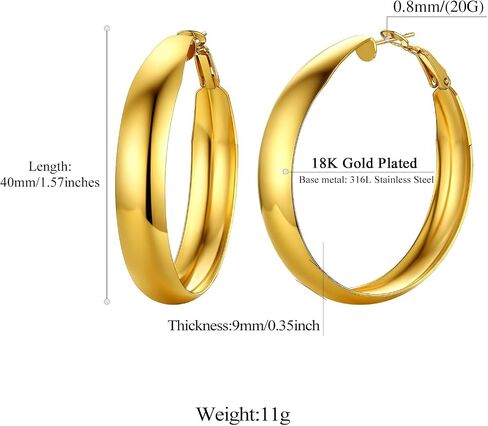 FindChic Wide Hoop Earrings for Women Stainless Steel Large Chunky Round Earrings 1.57'' 2.36'' Diameter Nickle Free Non-allergenic Statement Jewelry for Girls, with Gift Box in Saudi Arabia