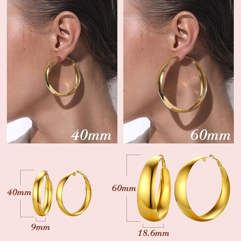 FindChic Wide Hoop Earrings for Women Stainless Steel Large Chunky Round Earrings 1.57'' 2.36'' Diameter Nickle Free Non-allergenic Statement Jewelry for Girls, with Gift Box in Saudi Arabia