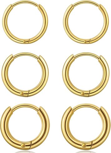 3 أزواج من الأقراط الذهبية الصغيرة، أقراط دائرية غضروفية أنيقة أقراط هوجي ذهبية للنساء والرجال، أقراط صغيرة من الفولاذ المقاوم للصدأ 316L جراحية للغضروف اللولبي لا تسبب الحساسية in Kuwait