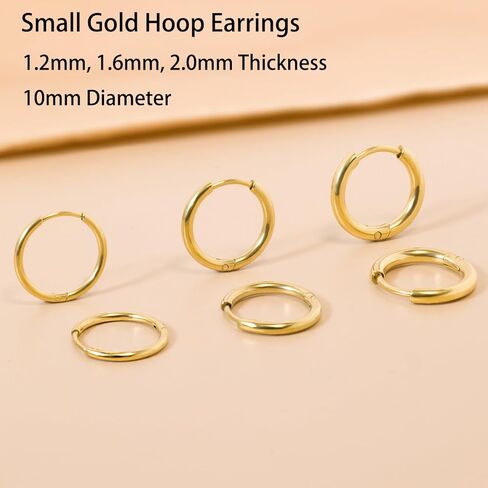 3 أزواج من الأقراط الذهبية الصغيرة، أقراط دائرية غضروفية أنيقة أقراط هوجي ذهبية للنساء والرجال، أقراط صغيرة من الفولاذ المقاوم للصدأ 316L جراحية للغضروف اللولبي لا تسبب الحساسية in Kuwait