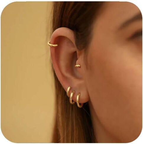 3 أزواج من الأقراط الذهبية الصغيرة، أقراط دائرية غضروفية أنيقة أقراط هوجي ذهبية للنساء والرجال، أقراط صغيرة من الفولاذ المقاوم للصدأ 316L جراحية للغضروف اللولبي لا تسبب الحساسية in Kuwait