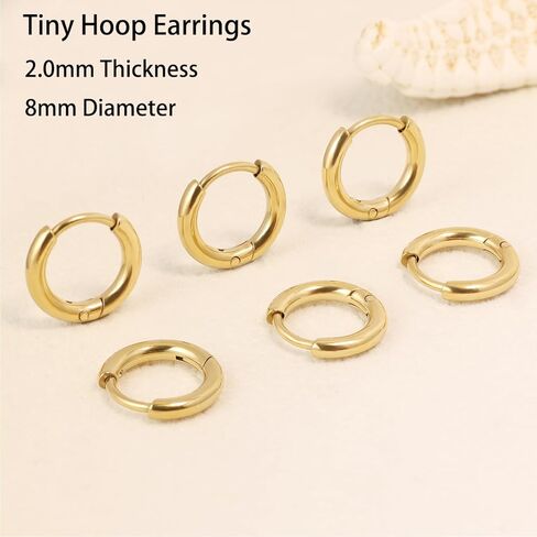 3 أزواج من الأقراط الذهبية الصغيرة، أقراط دائرية غضروفية أنيقة أقراط هوجي ذهبية للنساء والرجال، أقراط صغيرة من الفولاذ المقاوم للصدأ 316L جراحية للغضروف اللولبي لا تسبب الحساسية in Kuwait
