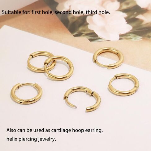 3 أزواج من الأقراط الذهبية الصغيرة، أقراط دائرية غضروفية أنيقة أقراط هوجي ذهبية للنساء والرجال، أقراط صغيرة من الفولاذ المقاوم للصدأ 316L جراحية للغضروف اللولبي لا تسبب الحساسية in Kuwait
