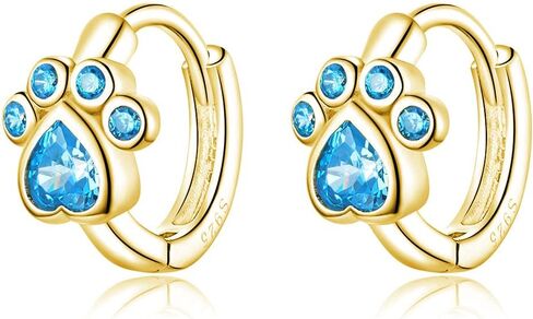 SLUYNZ Dog Paw Small Hoop Earrings for Women Teen Girls Blue Crystal Huggie Earring Puppy Cat Paw Hoop Earrings in Saudi Arabia