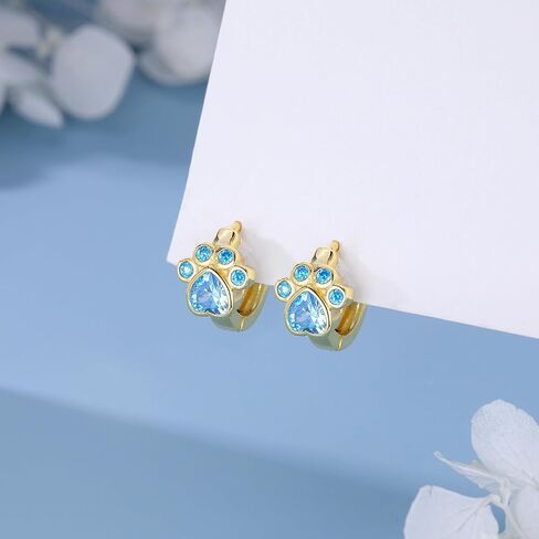 SLUYNZ Dog Paw Small Hoop Earrings for Women Teen Girls Blue Crystal Huggie Earring Puppy Cat Paw Hoop Earrings in Saudi Arabia