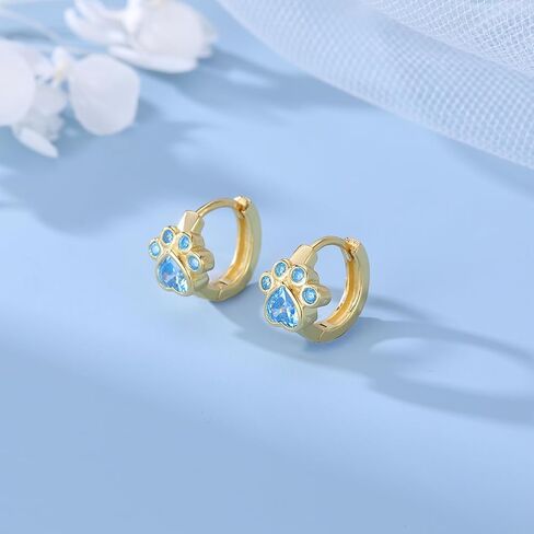 SLUYNZ Dog Paw Small Hoop Earrings for Women Teen Girls Blue Crystal Huggie Earring Puppy Cat Paw Hoop Earrings in Saudi Arabia