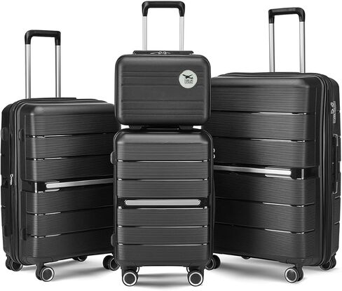 Luggage 4 Piece Set, Suitcases with Spinner Wheels for Travel, Hardshell Suitcase with TSA Lock, Large Expandable Suitcase Set for Men and Women (Black, 14/20/24/28in) in Kuwait