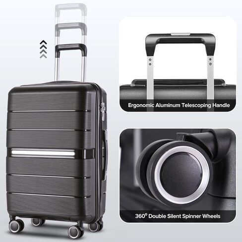 Luggage 4 Piece Set, Suitcases with Spinner Wheels for Travel, Hardshell Suitcase with TSA Lock, Large Expandable Suitcase Set for Men and Women (Black, 14/20/24/28in) in Kuwait