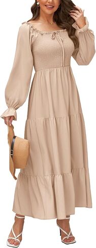 فستان Beyove طويل للنساء بأكمام طويلة على شكل حرف A، فستان ربيعي أنيق ومتين in Kuwait