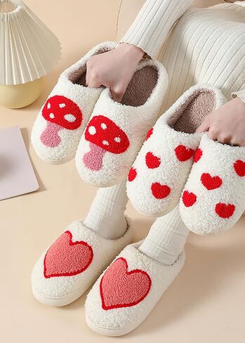 Women's Plush Heart Love Slippers - Blue Eyes Mushroom Cat Ears Retro Memory Foam Soft Plush Home Shoes in Saudi Arabia
