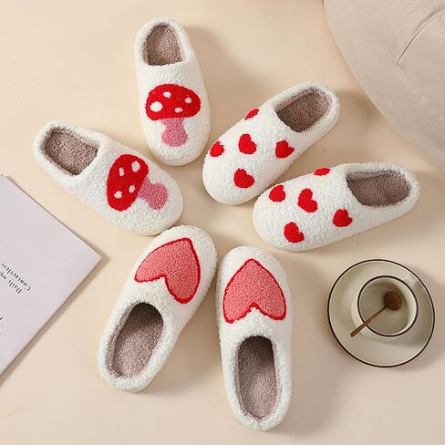 Women's Plush Heart Love Slippers - Blue Eyes Mushroom Cat Ears Retro Memory Foam Soft Plush Home Shoes in Saudi Arabia