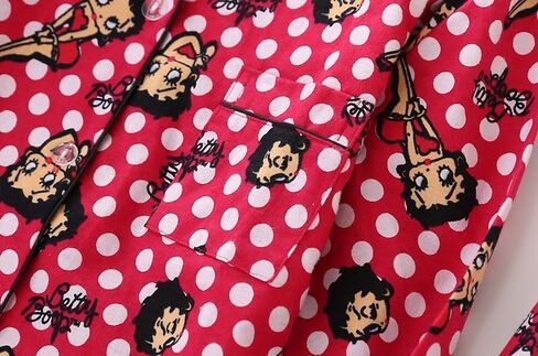 اي ديكور طقم بيجامة للنساء من بيتي مصنوع من القطن بنسبة 100% باكمام طويلة وازرار سفلية وقصة ضيقة مقاس L احمر in Kuwait