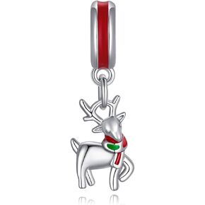 LONAGO Santa Hat Christmas Charm Bead for Bracelet Sterling Silver Red Santa Hat Cap Deer Xmas Christmas Charm Gift for Women Girl in Saudi Arabia
