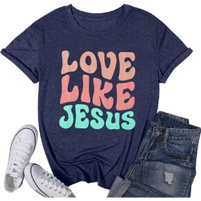 قميص يسوع قمصان مسيحية مضحكة: تي شيرت مطبوع عليه Love Like Jesus تي شيرت ديني بأكمام قصيرة ملابس علوية