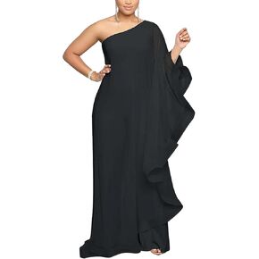 بذلة نسائية من Molisry بكتف واحد وأكمام طويلة وطبقة مكشكشة غير متماثلة من قطعة واحدة in Kuwait