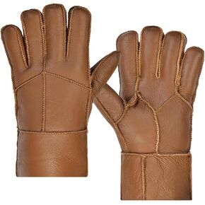 Harssidanzar Men Shearling Gloves,Warm Winter Leather Shearling Sheepskin Gloves KM056US