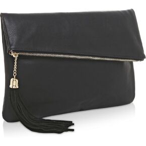 MG Collection Black Clutch Purses for Women Evening or Casual Handbag with Foldover Design, Zipper and Decorative Tassel in Saudi Arabia
