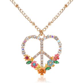 Peace Sign Necklace for Women Girls, Heart Pendant Necklaces Flower Diamond Zirconia Love Necklace, Silver Rose Gold Chain Birthday Valentines Day Jewelry Gifts in Saudi Arabia