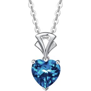 AGVANA Valentines Day Gifts for Her 14K White Gold Gemstone Pendant with Sterling Silver Chain 8mm Heart Birthstone Necklace Fine Jewelry Anniversary Birthday Gifts for Women Wife Girlfriend in Kuwait