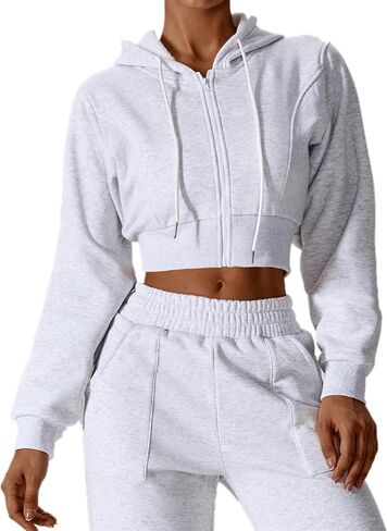 ABOCIW Women's Long Sleeve Cropped Zip Up Hoodies Sweatshirt Fall Winter Cozy Fleece Jacket in Saudi Arabia