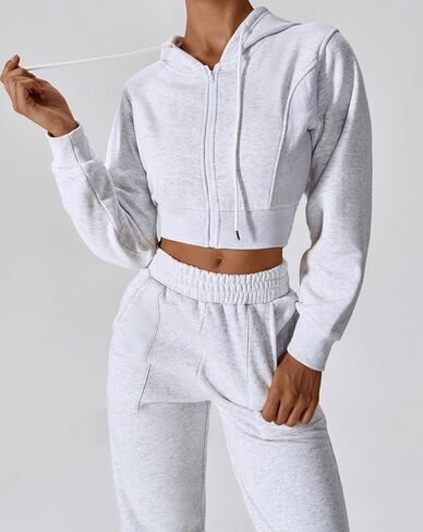 ABOCIW Women's Long Sleeve Cropped Zip Up Hoodies Sweatshirt Fall Winter Cozy Fleece Jacket in Saudi Arabia