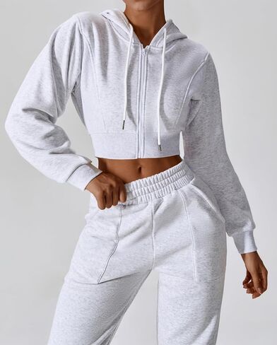 ABOCIW Women's Long Sleeve Cropped Zip Up Hoodies Sweatshirt Fall Winter Cozy Fleece Jacket in Saudi Arabia