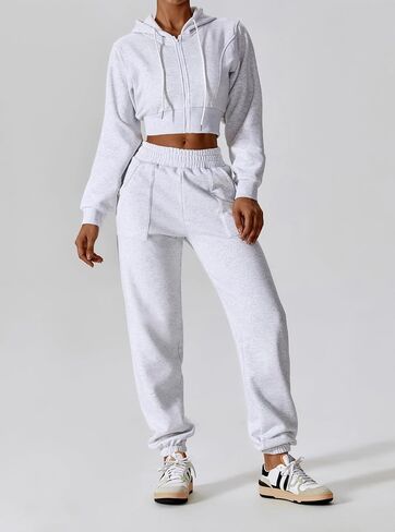 ABOCIW Women's Long Sleeve Cropped Zip Up Hoodies Sweatshirt Fall Winter Cozy Fleece Jacket in Saudi Arabia