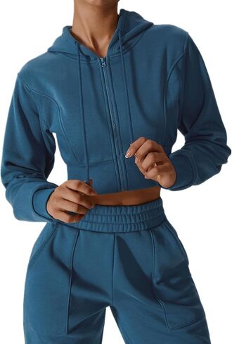 ABOCIW Women's Long Sleeve Cropped Zip Up Hoodies Sweatshirt Fall Winter Cozy Fleece Jacket in Saudi Arabia
