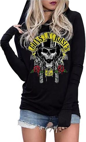 Guns N' Rose Graphic Hoodie Shirt for Women Rock Band Music T-Shirt Vintage Skull Rose Long Sleeve Pullover Tops in Saudi Arabia