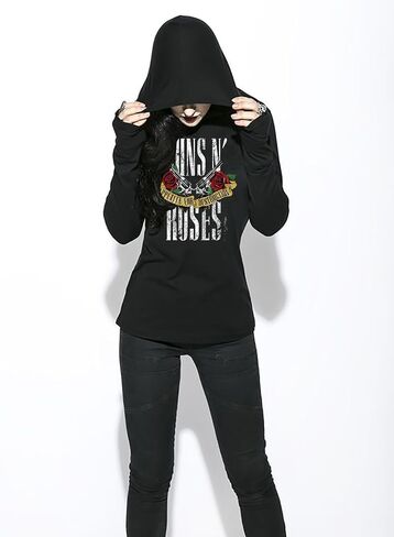 Guns N' Rose Graphic Hoodie Shirt for Women Rock Band Music T-Shirt Vintage Skull Rose Long Sleeve Pullover Tops in Saudi Arabia