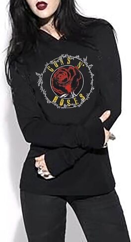 Guns N' Rose Graphic Hoodie Shirt for Women Rock Band Music T-Shirt Vintage Skull Rose Long Sleeve Pullover Tops in Saudi Arabia