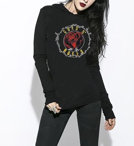 Guns N' Rose Graphic Hoodie Shirt for Women Rock Band Music T-Shirt Vintage Skull Rose Long Sleeve Pullover Tops in Saudi Arabia