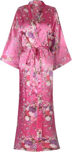 goodmansam Women's Long Kimono Robes Silky Floral Bathrobe with Blossoms Printed Bridesmaid Wedding Nightgown in Saudi Arabia