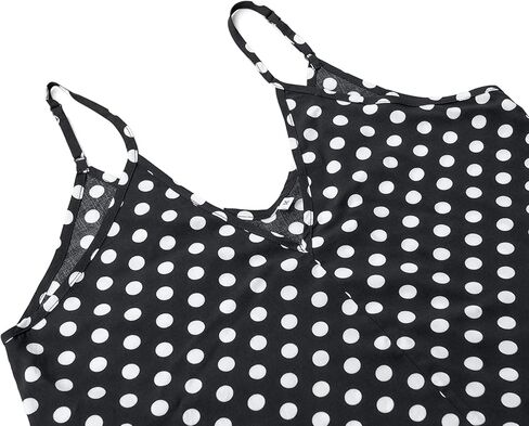 LILBETTER Women V-Neck Polka Dot Print Spaghetti Strap Boho Long Maxi Dresses in Kuwait