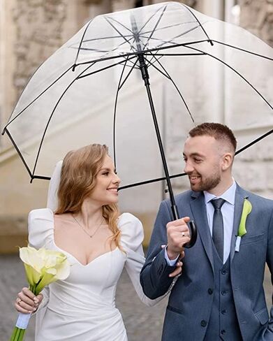 Clear Bubble Umbrella - Automatic opening clear dome umbrella with the stylish J-shaped handle for men and women, clear umbrella wedding, outings and large group gatherings, graduations, proms, or daily city walks in Saudi Arabia