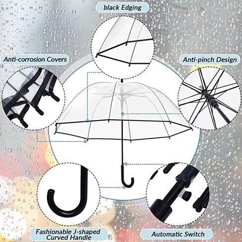 Clear Bubble Umbrella - Automatic opening clear dome umbrella with the stylish J-shaped handle for men and women, clear umbrella wedding, outings and large group gatherings, graduations, proms, or daily city walks in Saudi Arabia