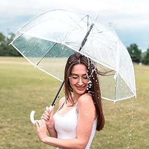 Clear Bubble Umbrella - Automatic opening clear dome umbrella with the stylish J-shaped handle for men and women, clear umbrella wedding, outings and large group gatherings, graduations, proms, or daily city walks in Saudi Arabia