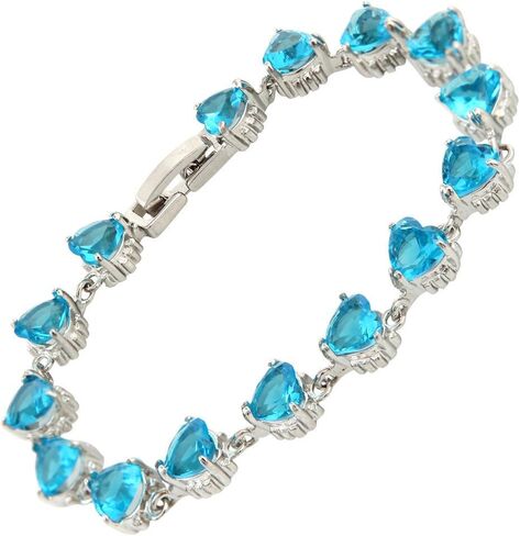 سوار التنس RIZILIA HEARTS & Heart Cut CZ [مقلد] مطلي بالذهب الأبيض ، 17.78 سم ، 17.78 سم ، محاكاة زبرجد, 7 inch, أحجار كريمة معدن, محاكاة - أكوامارين in Kuwait