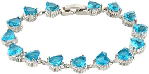 سوار التنس RIZILIA HEARTS & Heart Cut CZ [مقلد] مطلي بالذهب الأبيض ، 17.78 سم ، 17.78 سم ، محاكاة زبرجد, 7 inch, أحجار كريمة معدن, محاكاة - أكوامارين in Kuwait