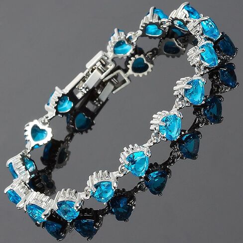 سوار التنس RIZILIA HEARTS & Heart Cut CZ [مقلد] مطلي بالذهب الأبيض ، 17.78 سم ، 17.78 سم ، محاكاة زبرجد, 7 inch, أحجار كريمة معدن, محاكاة - أكوامارين in Kuwait