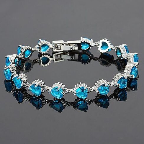 سوار التنس RIZILIA HEARTS & Heart Cut CZ [مقلد] مطلي بالذهب الأبيض ، 17.78 سم ، 17.78 سم ، محاكاة زبرجد, 7 inch, أحجار كريمة معدن, محاكاة - أكوامارين in Kuwait