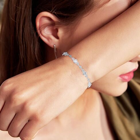 Sllaiss الفضة الاسترليني AAA + تشيكوسلوفاكيا سوار للنساء الذهب الأبيض مطلي قابل للتعديل الأزرق مكعب زركونيا سوار عيد الحب مجوهرات الزفاف هدية حجم 7-9 بوصة in Kuwait