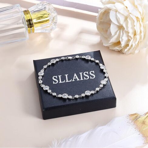 Sllaiss الفضة الاسترليني AAA + تشيكوسلوفاكيا سوار للنساء الذهب الأبيض مطلي قابل للتعديل الأزرق مكعب زركونيا سوار عيد الحب مجوهرات الزفاف هدية حجم 7-9 بوصة in Kuwait