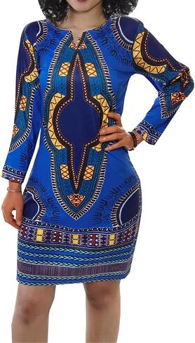 Women's Bodycon Dashiki African Midi Dresses Bohemian Vintage Club Dress with Pocket in Saudi Arabia