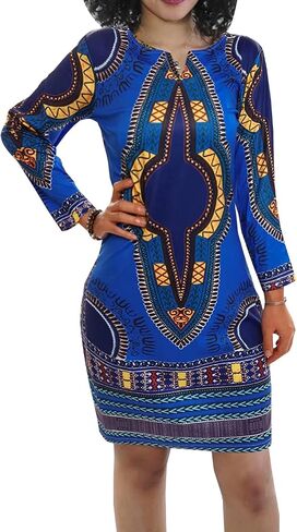 Women's Bodycon Dashiki African Midi Dresses Bohemian Vintage Club Dress with Pocket in Saudi Arabia