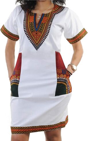 Women's Bodycon Dashiki African Midi Dresses Bohemian Vintage Club Dress with Pocket in Saudi Arabia